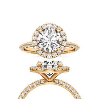 Knife Edge Prong Set Halo Round Engagement Ring