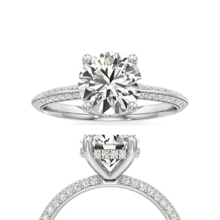 Knife Edge Prong Set Hidden Halo Round Engagement Ring