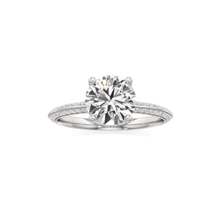 Knife Edge Prong Set Hidden Halo Round Engagement Ring