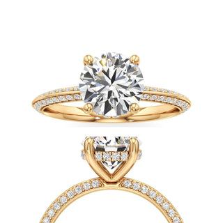 Knife Edge Prong Set Hidden Halo Round Engagement Ring