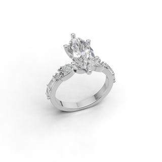 Marquise Lab Grown Diamond Engagement Ring Bridal Set with Baguette Accents