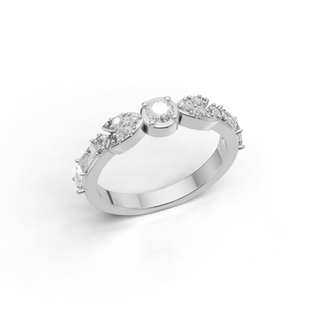 Marquise Lab Grown Diamond Engagement Ring Bridal Set with Baguette Accents