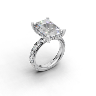 Radiant Cut Lab Grown Diamond Engagement Ring with Hidden Halo Pave Band