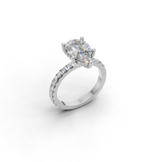 Pear Shape Lab Grown Diamond Engagement Ring with Hidden Halo Pave Band