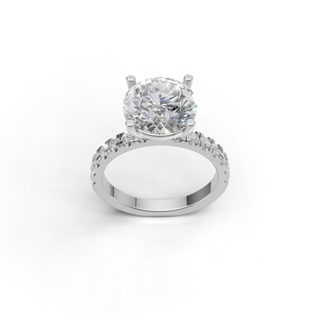 Round Lab Grown Diamond Engagement Ring with 4-Prong Pave Band Solitaire