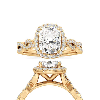 Sigrid Elongated Cushion Halo with Twisted Diamond Band