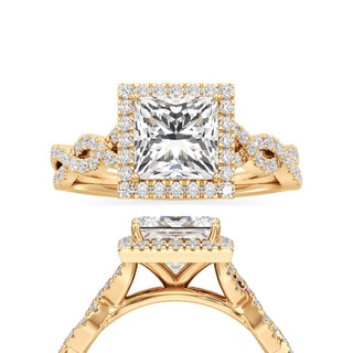 Sigrid Elongated Cushion Halo with Twisted Diamond Band