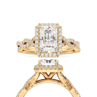 Sigrid Elongated Cushion Halo with Twisted Diamond Band