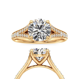 Split Beadset Set Basket Round Engagement Ring