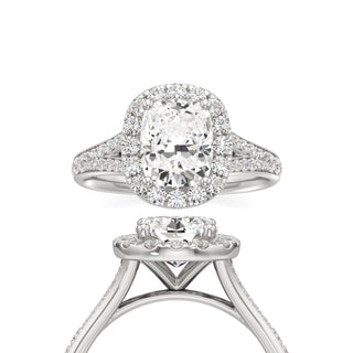Split Beadset Set Halo Emerald Engagement Ring
