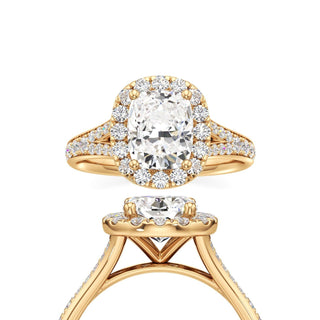 Split Beadset Set Halo Emerald Engagement Ring
