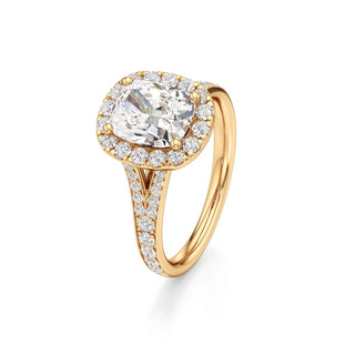 Split Beadset Set Halo Emerald Engagement Ring