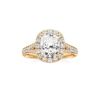 Split Beadset Set Halo Emerald Engagement Ring
