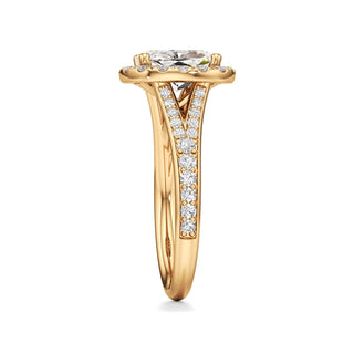 Split Beadset Set Halo Emerald Engagement Ring