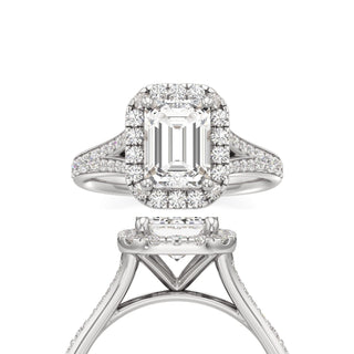 Split Beadset Set Halo Emerald Engagement Ring