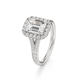 Split Beadset Set Halo Emerald Engagement Ring