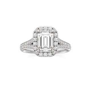 Split Beadset Set Halo Emerald Engagement Ring