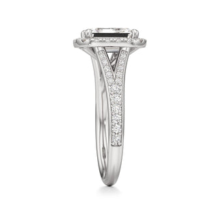 Split Beadset Set Halo Emerald Engagement Ring