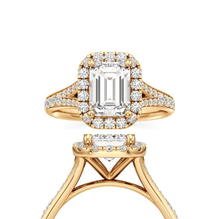 Split Beadset Set Halo Emerald Engagement Ring