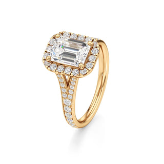 Split Beadset Set Halo Emerald Engagement Ring