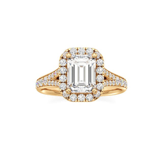 Split Beadset Set Halo Emerald Engagement Ring