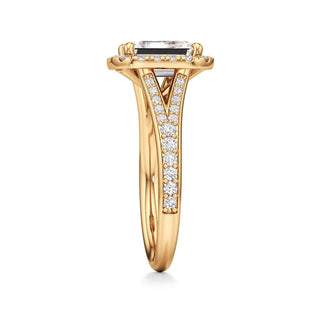 Split Beadset Set Halo Emerald Engagement Ring