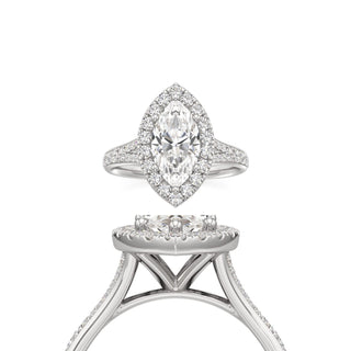 Split Beadset Set Halo Emerald Engagement Ring