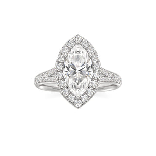 Split Beadset Set Halo Emerald Engagement Ring