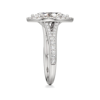 Split Beadset Set Halo Emerald Engagement Ring