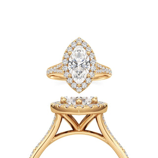 Split Beadset Set Halo Emerald Engagement Ring