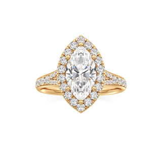 Split Beadset Set Halo Emerald Engagement Ring