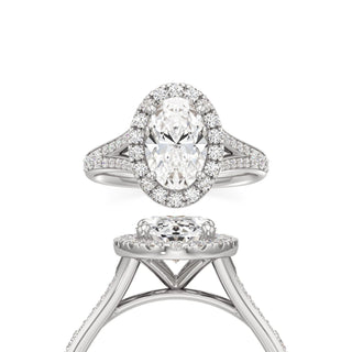 Split Beadset Set Halo Emerald Engagement Ring
