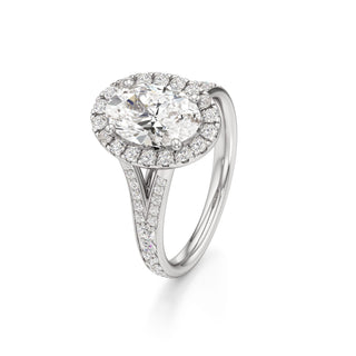 Split Beadset Set Halo Emerald Engagement Ring