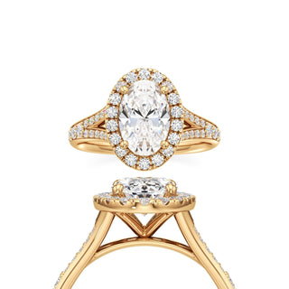Split Beadset Set Halo Emerald Engagement Ring