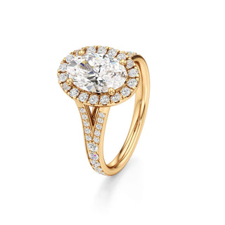 Split Beadset Set Halo Emerald Engagement Ring