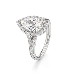Split Beadset Set Halo Emerald Engagement Ring