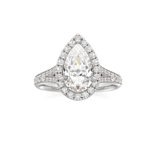 Split Beadset Set Halo Emerald Engagement Ring