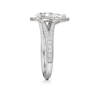 Split Beadset Set Halo Emerald Engagement Ring