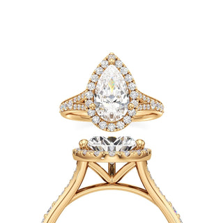 Split Beadset Set Halo Emerald Engagement Ring
