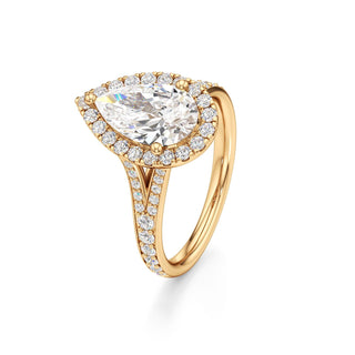 Split Beadset Set Halo Emerald Engagement Ring