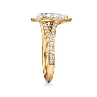 Split Beadset Set Halo Emerald Engagement Ring