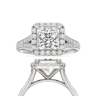 Split Beadset Set Halo Emerald Engagement Ring