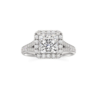 Split Beadset Set Halo Emerald Engagement Ring