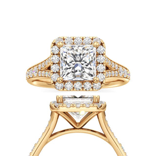 Split Beadset Set Halo Emerald Engagement Ring