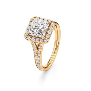 Split Beadset Set Halo Emerald Engagement Ring
