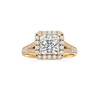 Split Beadset Set Halo Emerald Engagement Ring