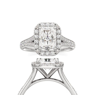 Split Beadset Set Halo Emerald Engagement Ring