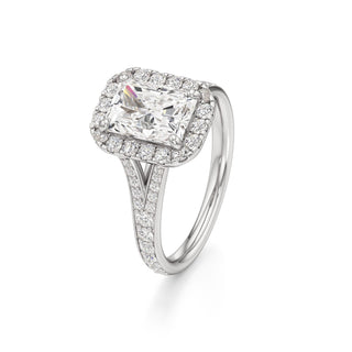 Split Beadset Set Halo Emerald Engagement Ring