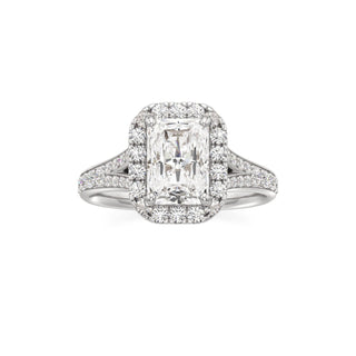 Split Beadset Set Halo Emerald Engagement Ring