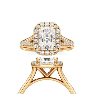 Split Beadset Set Halo Emerald Engagement Ring
